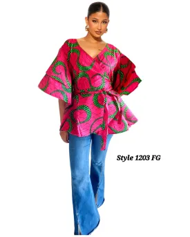 1203 - Wrap Blouse Fushsia/Green