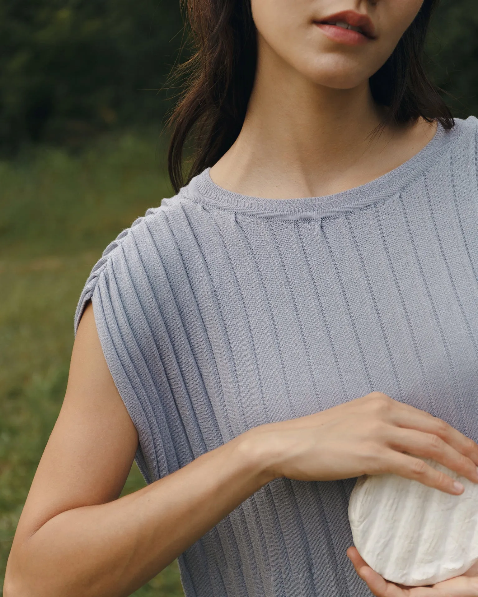 Accordion Pleats Dress / Blue Grey