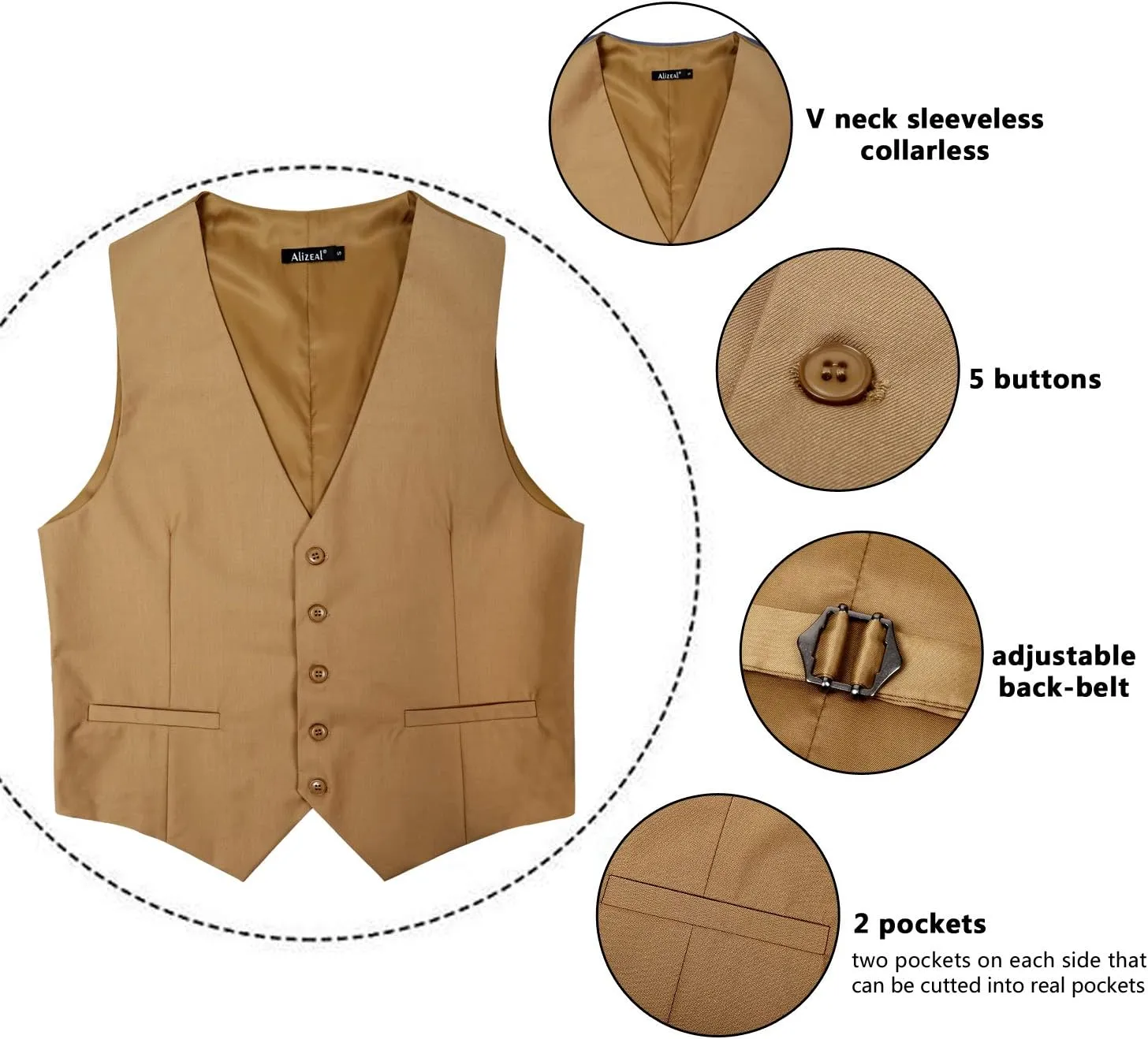 Alizeal Mens Classic Solid Color Business Suit Vest Regular Fit Tuxedo Waistcoat for Wedding