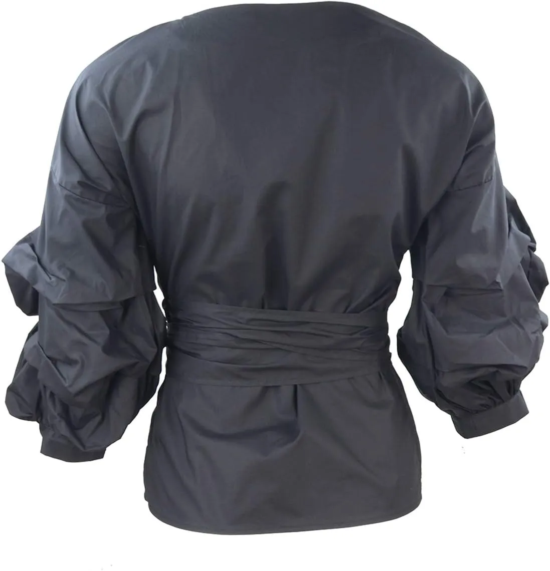 AOMEI Women Spring Summer Blouses with Puff Sleeve Sashes Shirts Tops