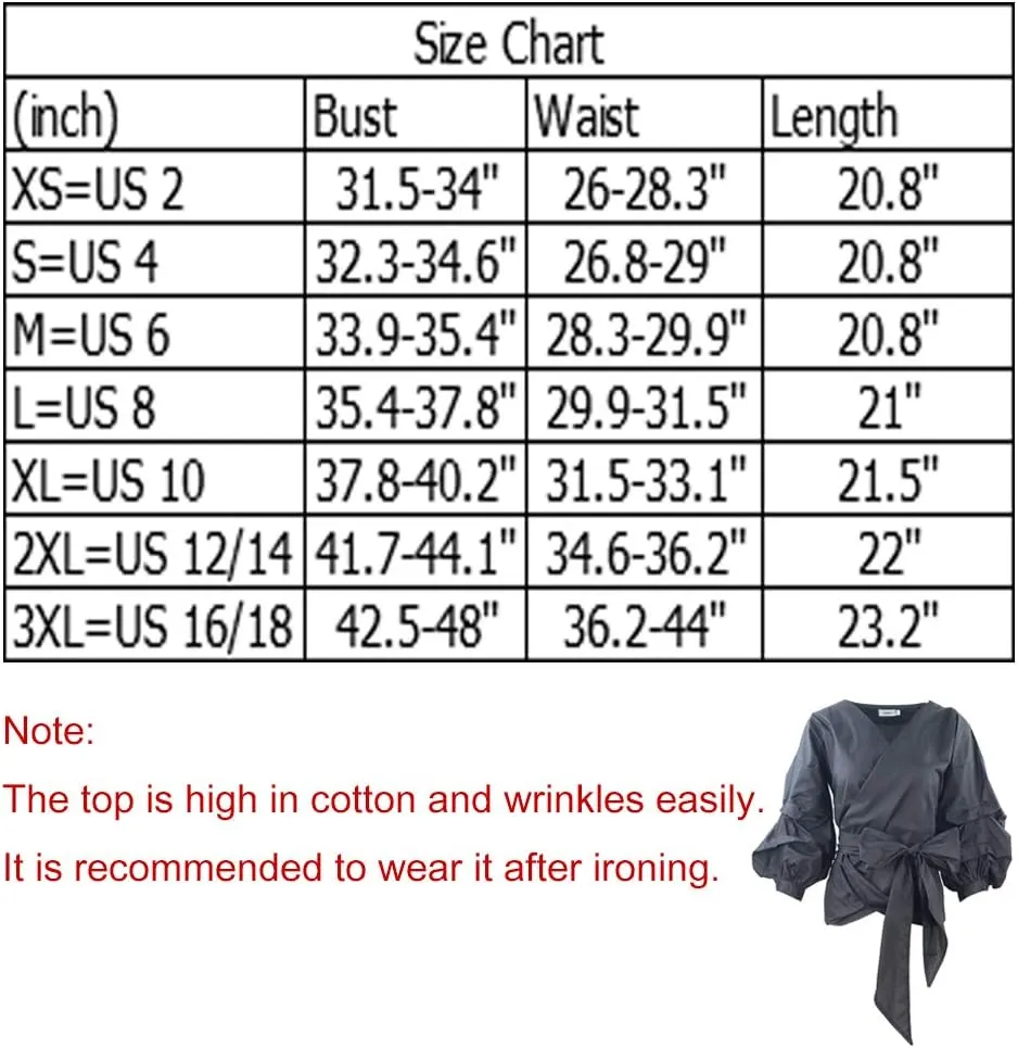 AOMEI Women Spring Summer Blouses with Puff Sleeve Sashes Shirts Tops