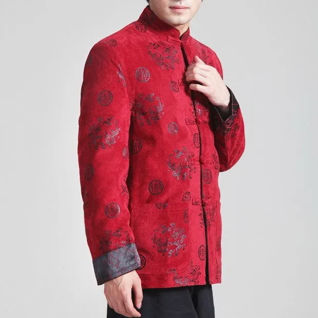 Auspicious Pattern Wool Corduroy Traditional Chinese Jacket