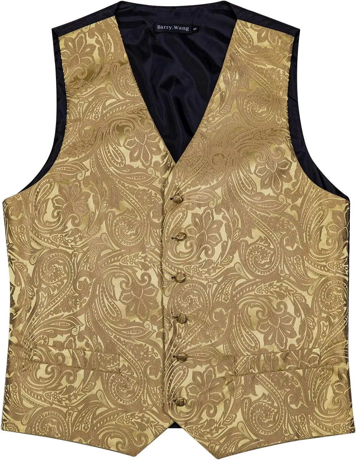 Barry.Wang Mens Paisley V-neck Suit Vest Formal/Leisure Silk Jacquard Waistcoat Tie Set 5PCS