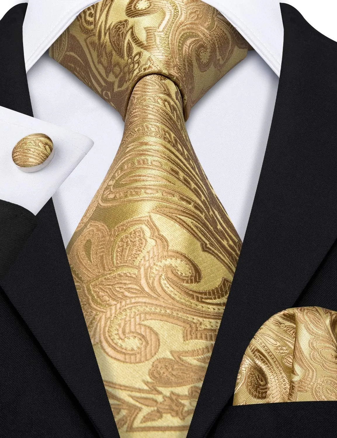 Barry.Wang Mens Paisley V-neck Suit Vest Formal/Leisure Silk Jacquard Waistcoat Tie Set 5PCS