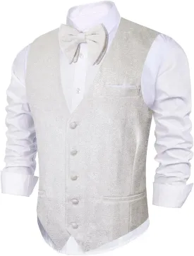 Barry.Wang Mens Shiny Vest V-neck Silm Fit Suit Waistcoat Bowtie Set Party Prom Tuxedo Formal Casual