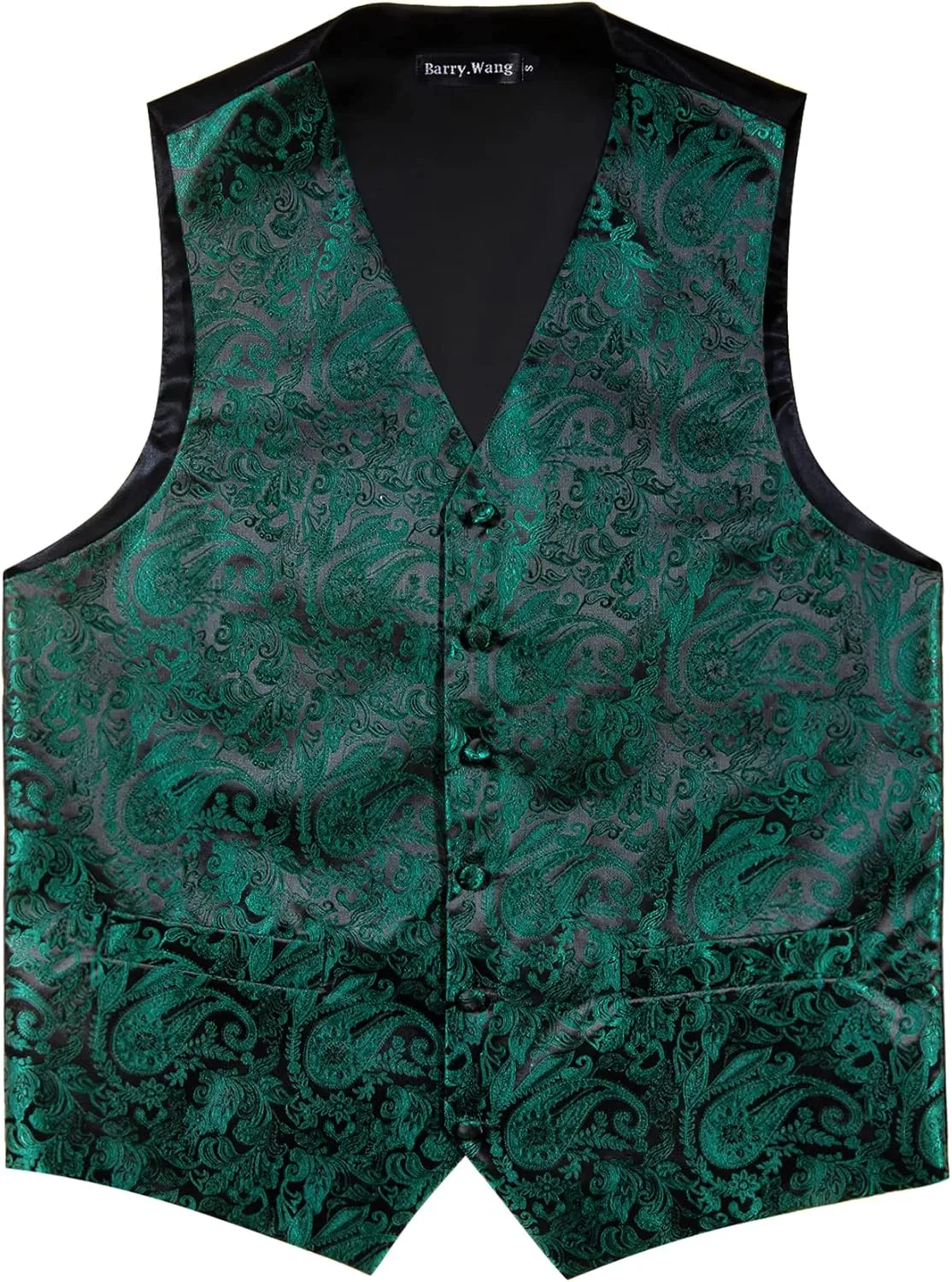 Barry.Wang Men's V-Neck Suit Vest Solid Paisley Waistcoat Silk Tie Hanky Cufflink Clip Set Wedding Party Business Formal