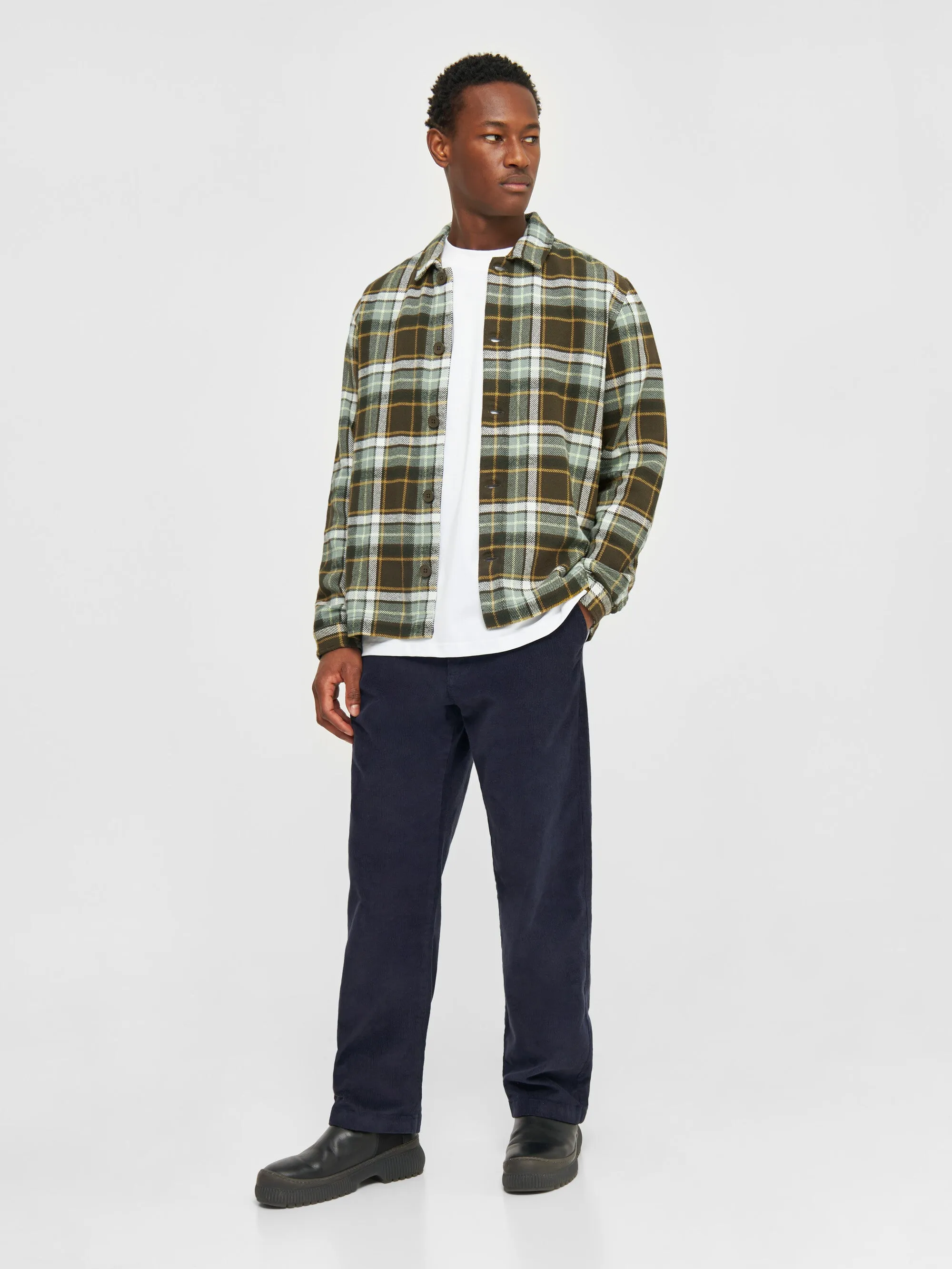 Big checked heavy flannel overshirt - Green check