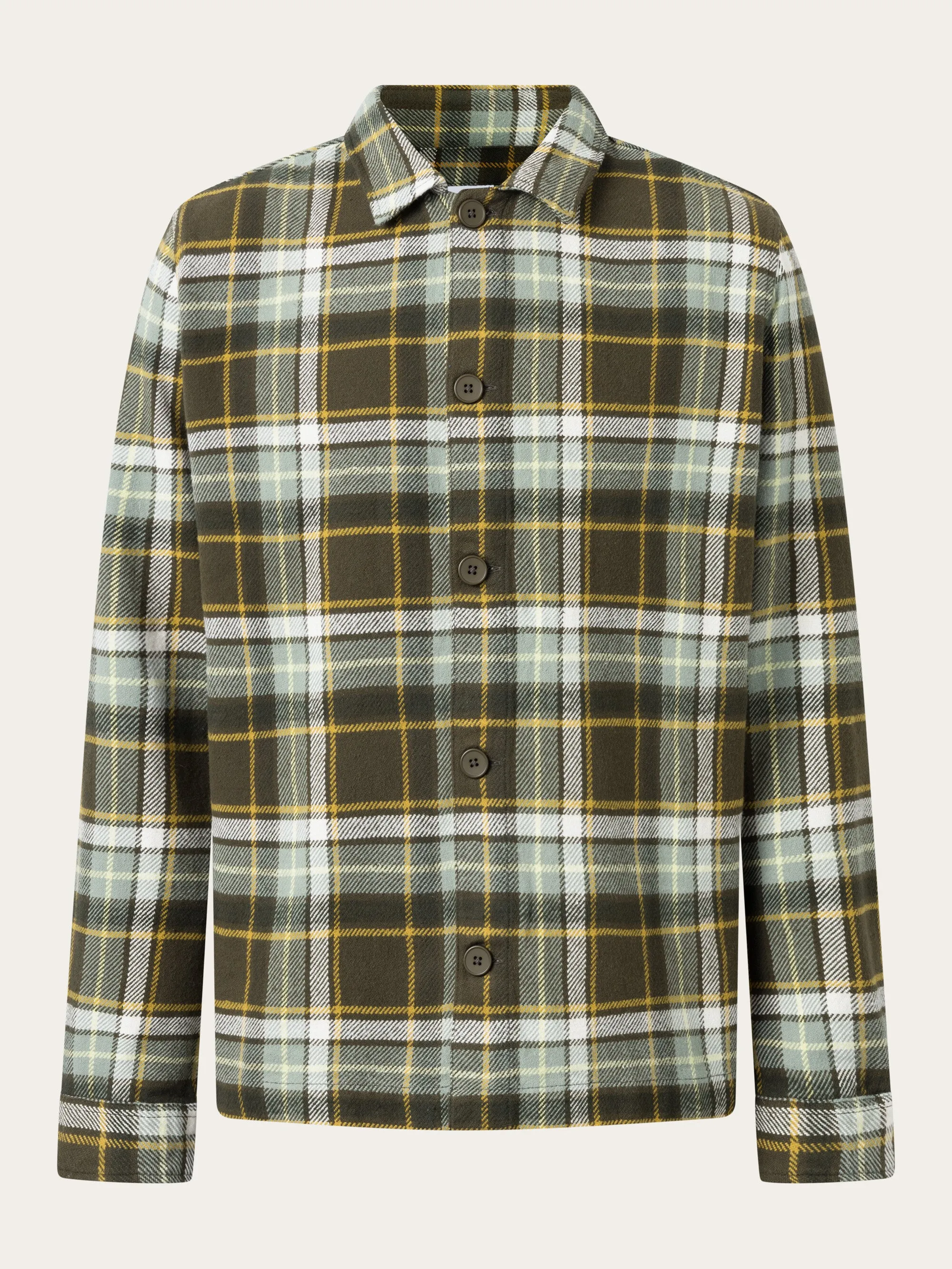 Big checked heavy flannel overshirt - Green check