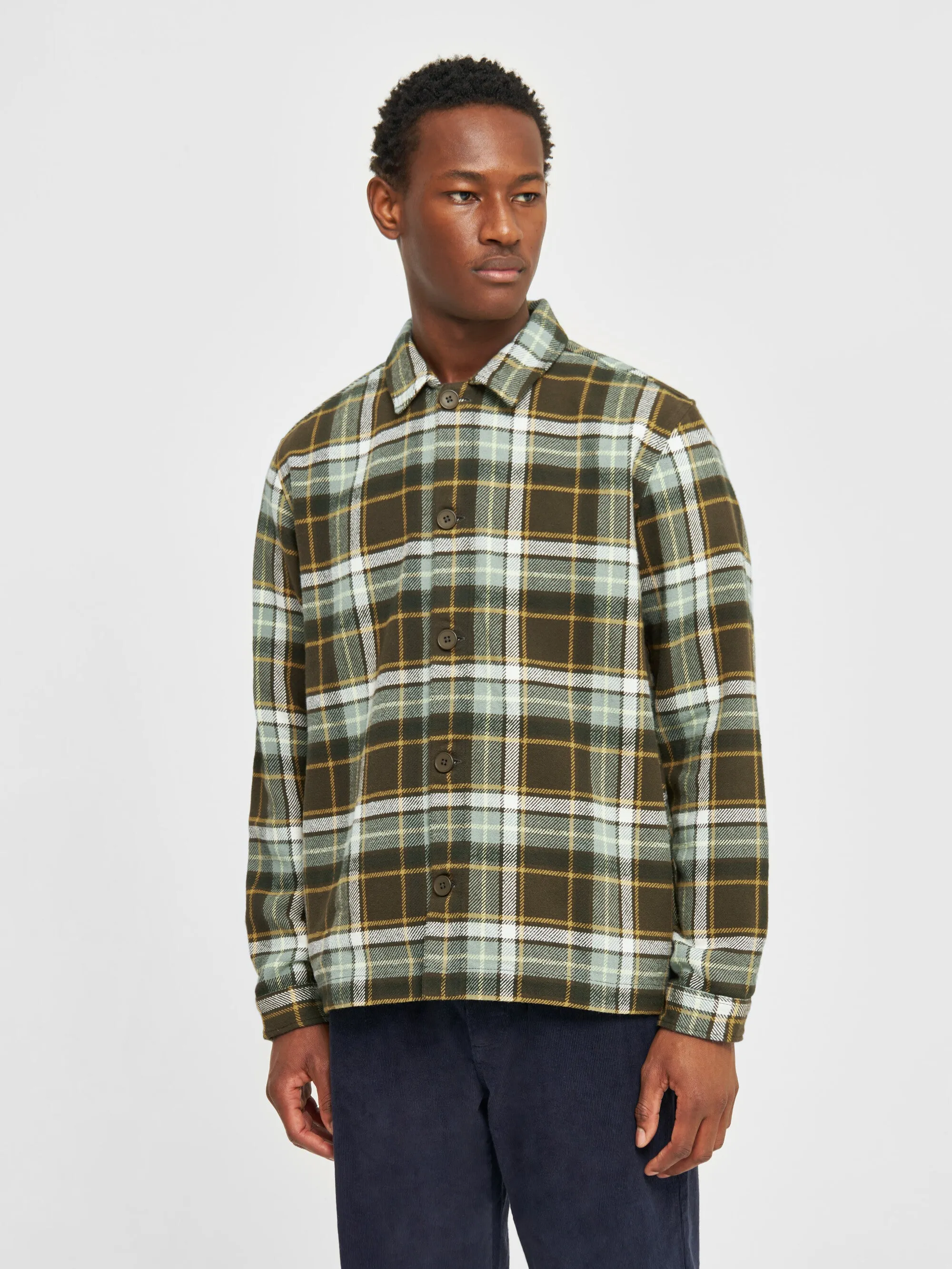 Big checked heavy flannel overshirt - Green check