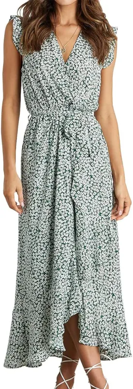 BTFBM Summer Floral Maxi Dress for Women 2025 Vacation Ruffle Sleeve V Neck Belt Wrap Spring Beach Wedding Guest Dresses