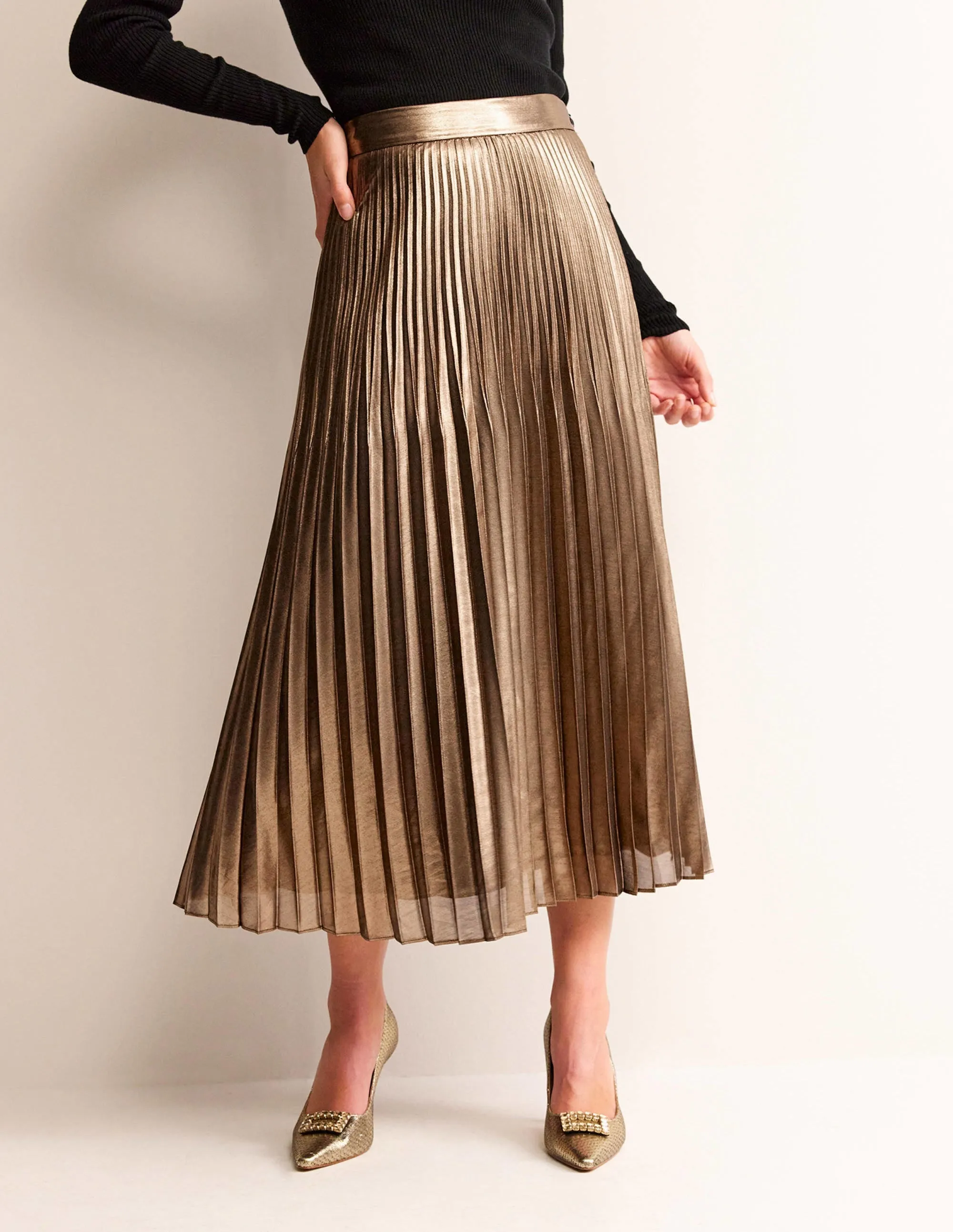 Camilla Metallic Midi Skirt-Black Gold