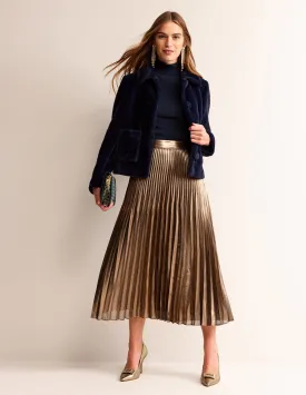 Camilla Metallic Midi Skirt-Black Gold