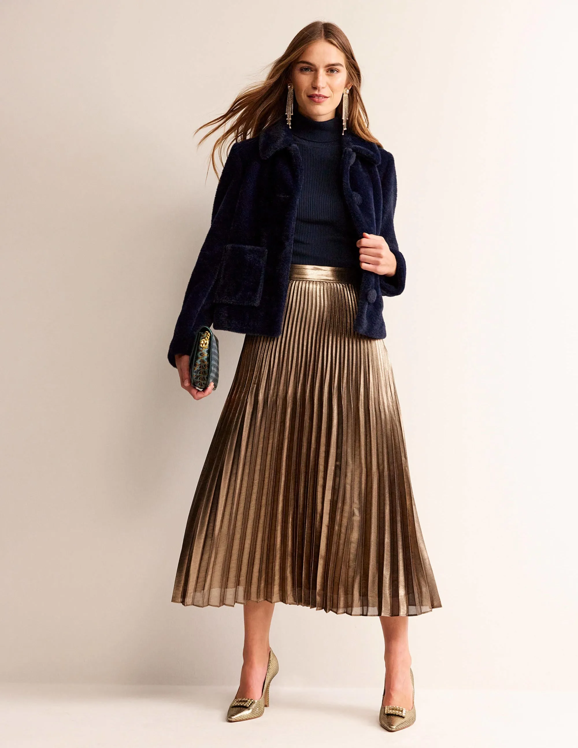 Camilla Metallic Midi Skirt-Black Gold