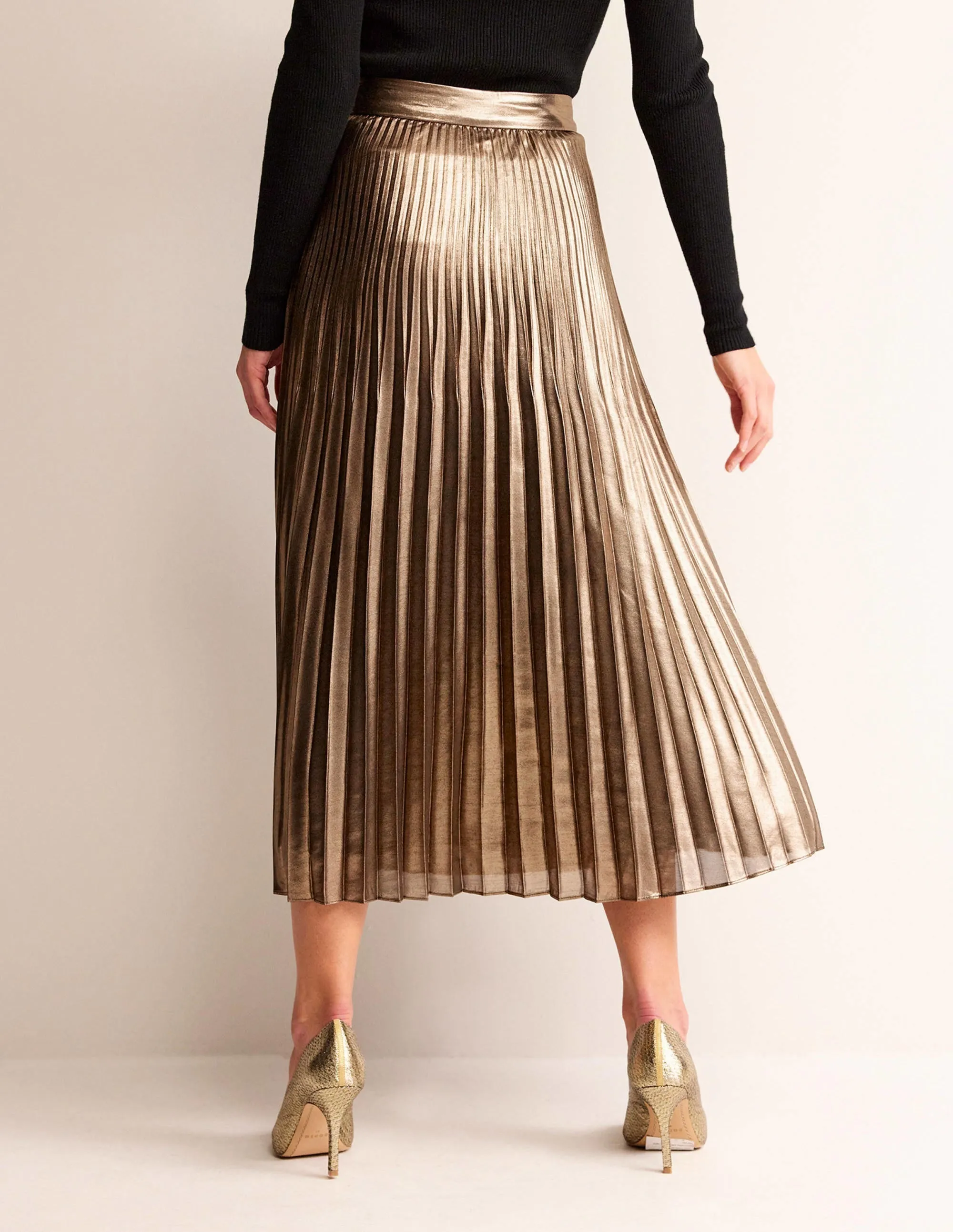 Camilla Metallic Midi Skirt-Black Gold