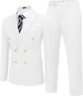 COOFANDY Men's 2 Piece Double Breasted Suits Slim Fit Tuxedo Jacket and Dress Pants Set for Wedding Business Prom