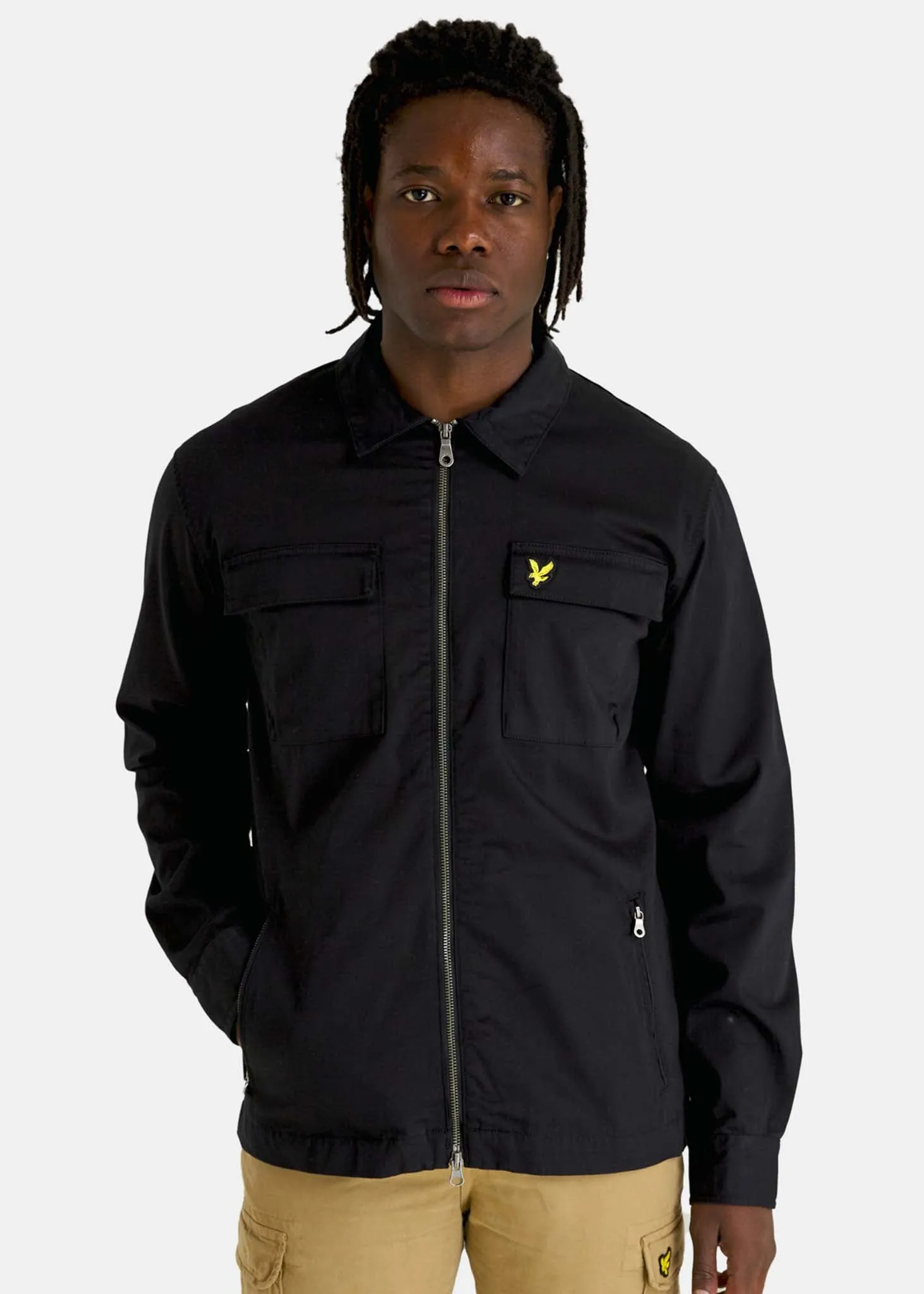 Cotton twill overshirt - jet black