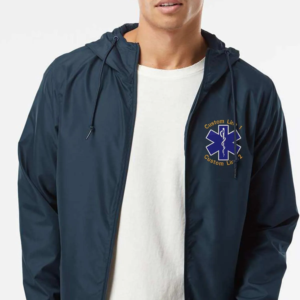 Customized Lightweight Windbreaker Full-Zip Jacket with Star of Life Embroidery