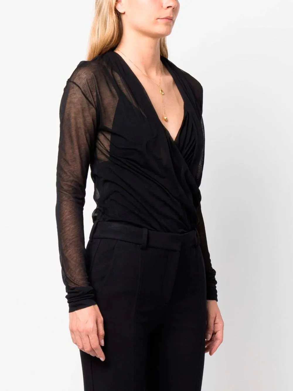 Draped V-neck blouse