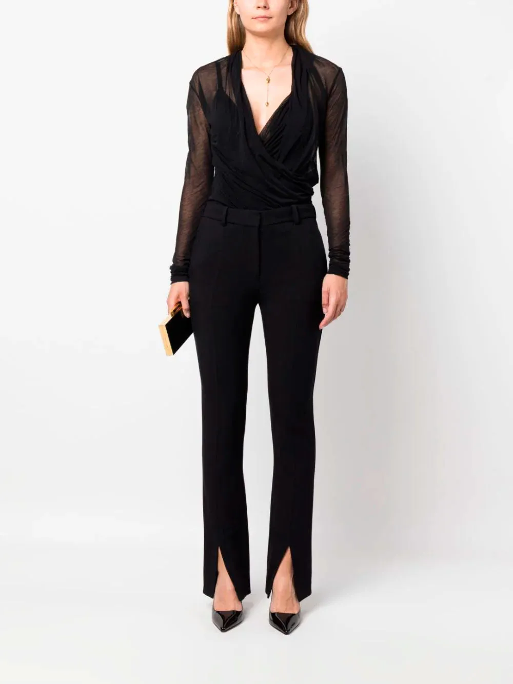 Draped V-neck blouse