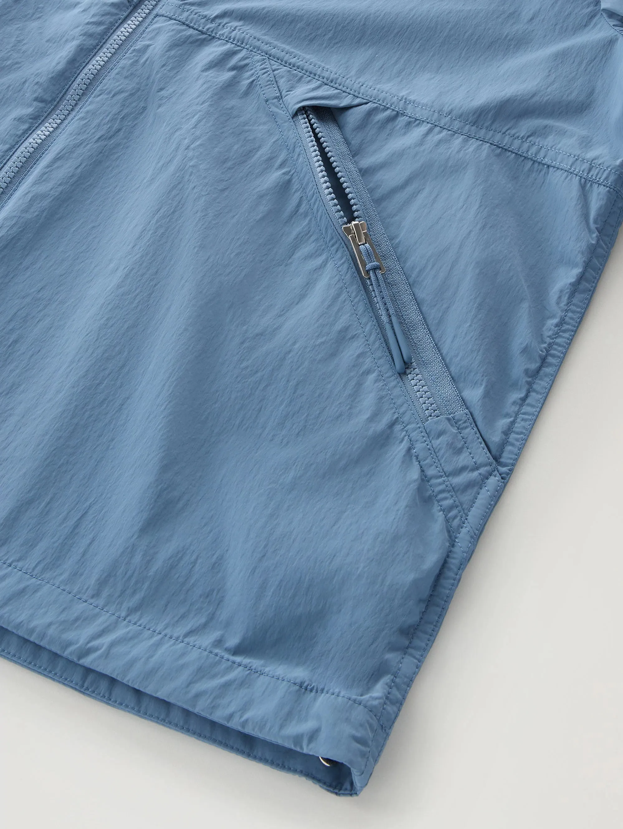 Giacca Sfoderata con Cappuccio in Crinkle Indigo