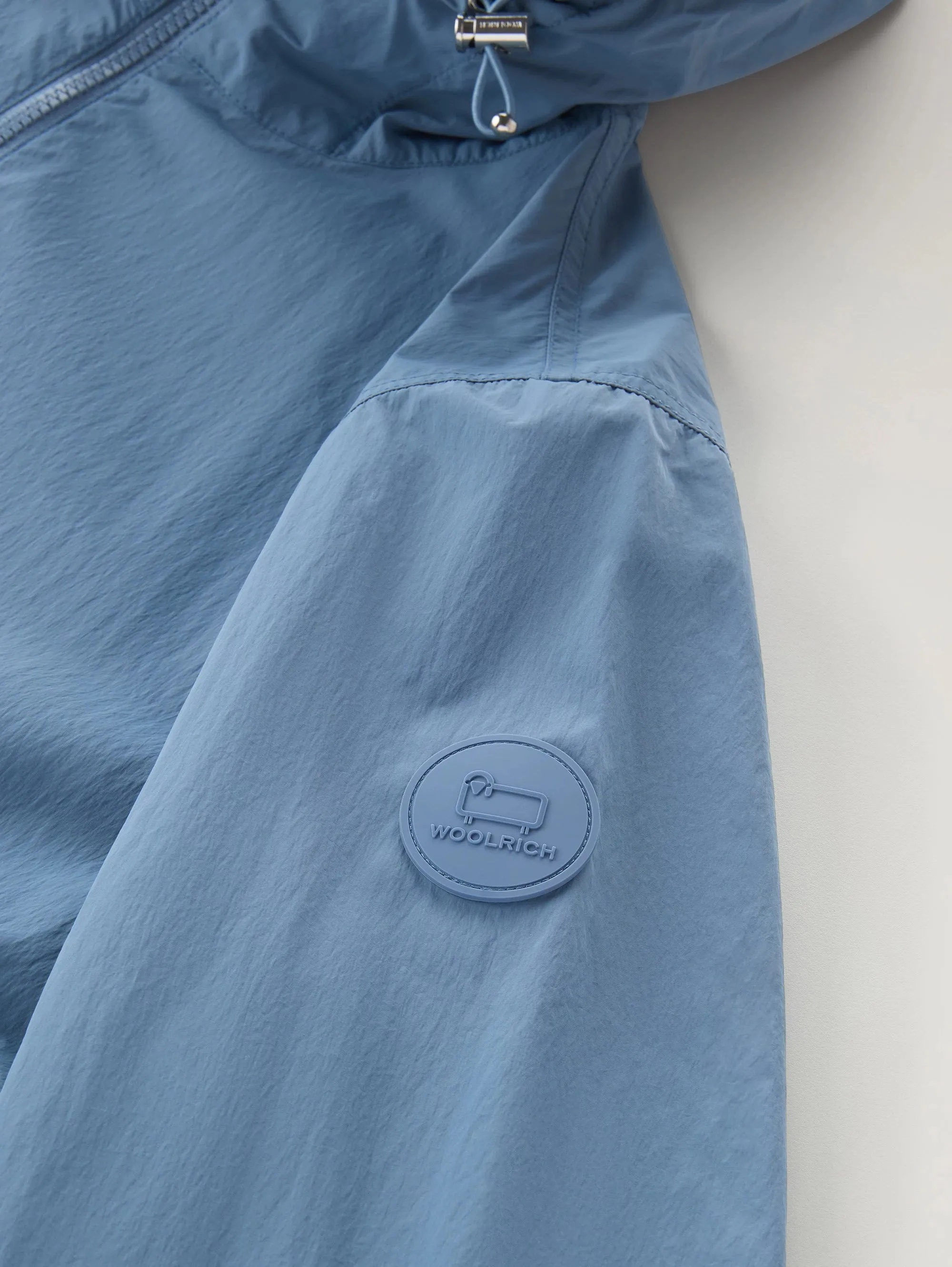 Giacca Sfoderata con Cappuccio in Crinkle Indigo