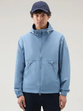 Giacca Sfoderata con Cappuccio in Crinkle Indigo