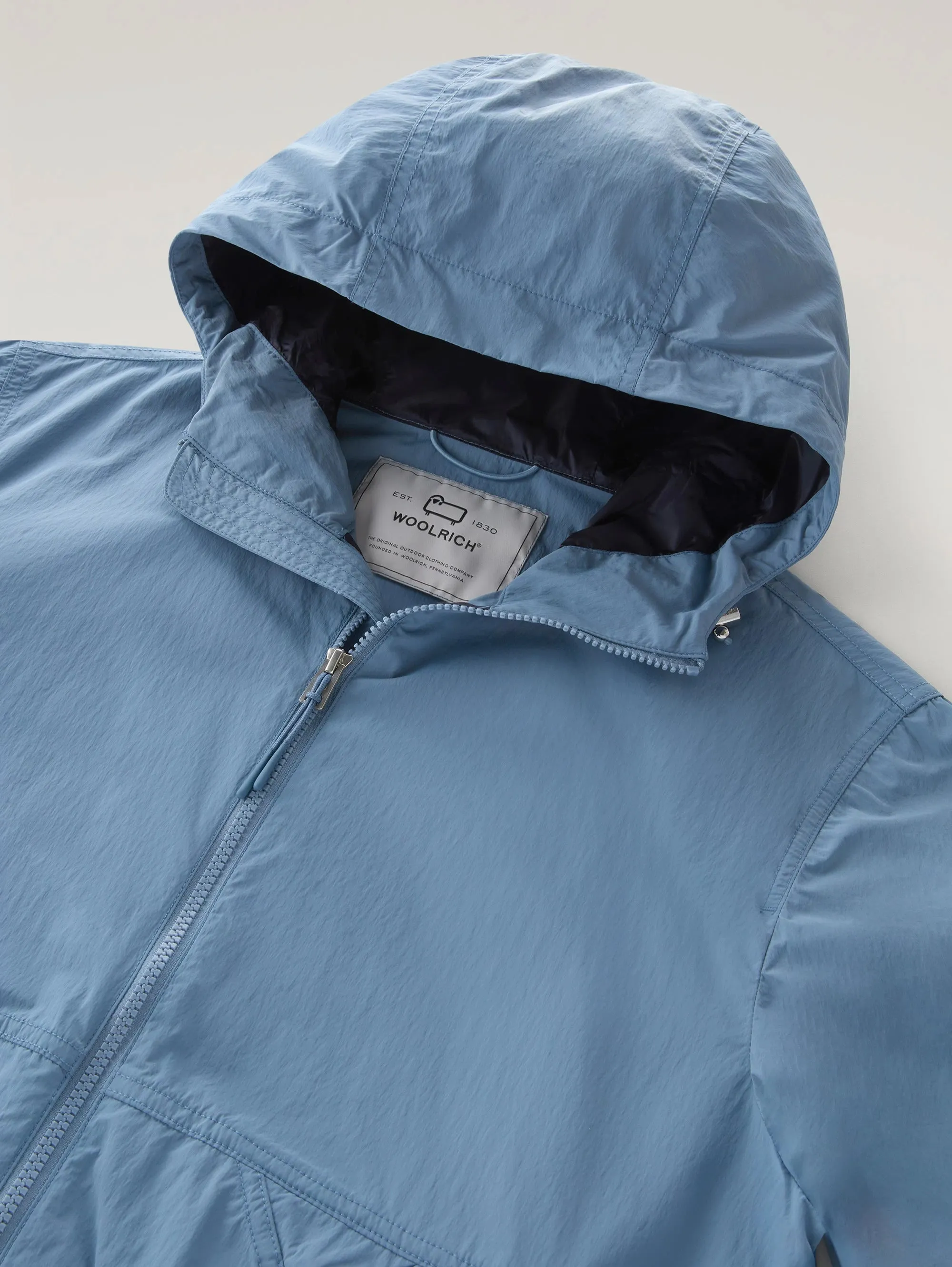 Giacca Sfoderata con Cappuccio in Crinkle Indigo