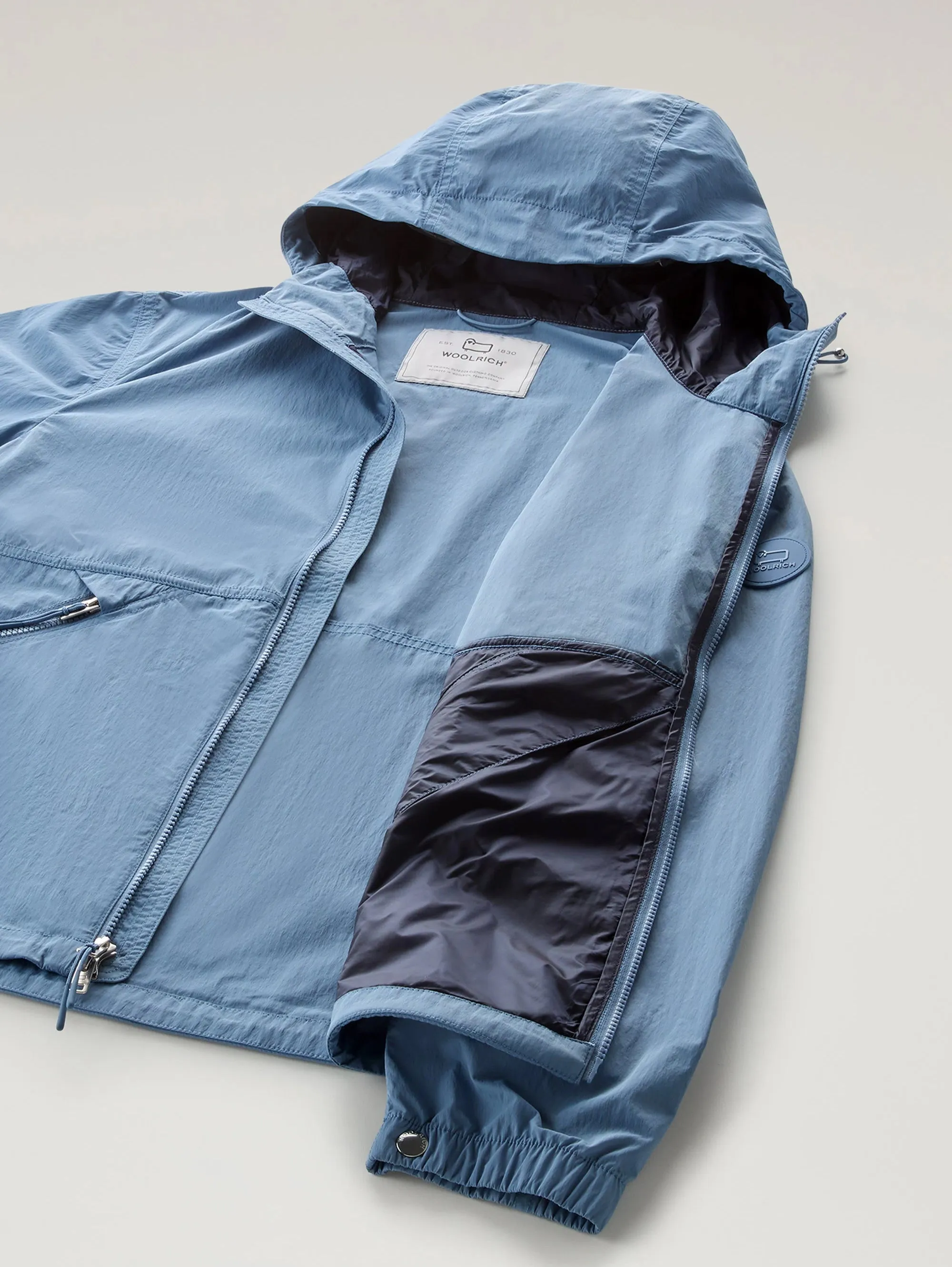 Giacca Sfoderata con Cappuccio in Crinkle Indigo