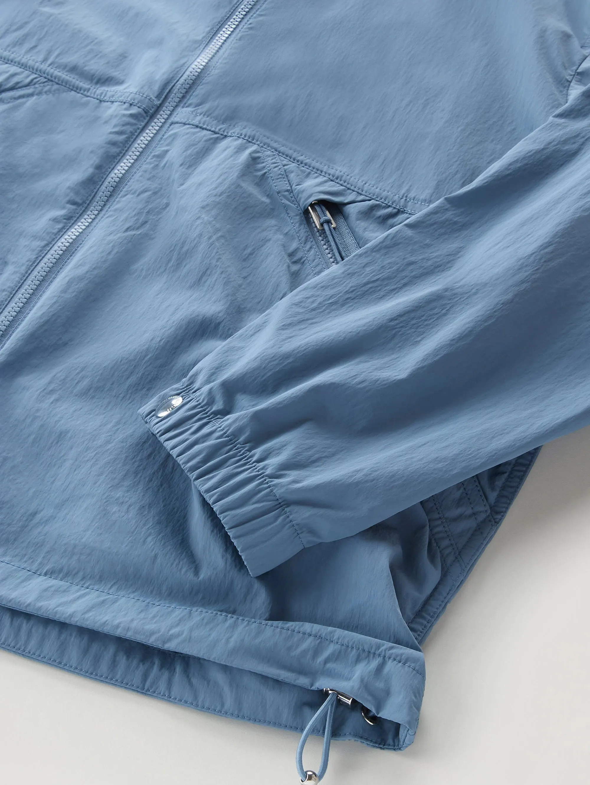 Giacca Sfoderata con Cappuccio in Crinkle Indigo