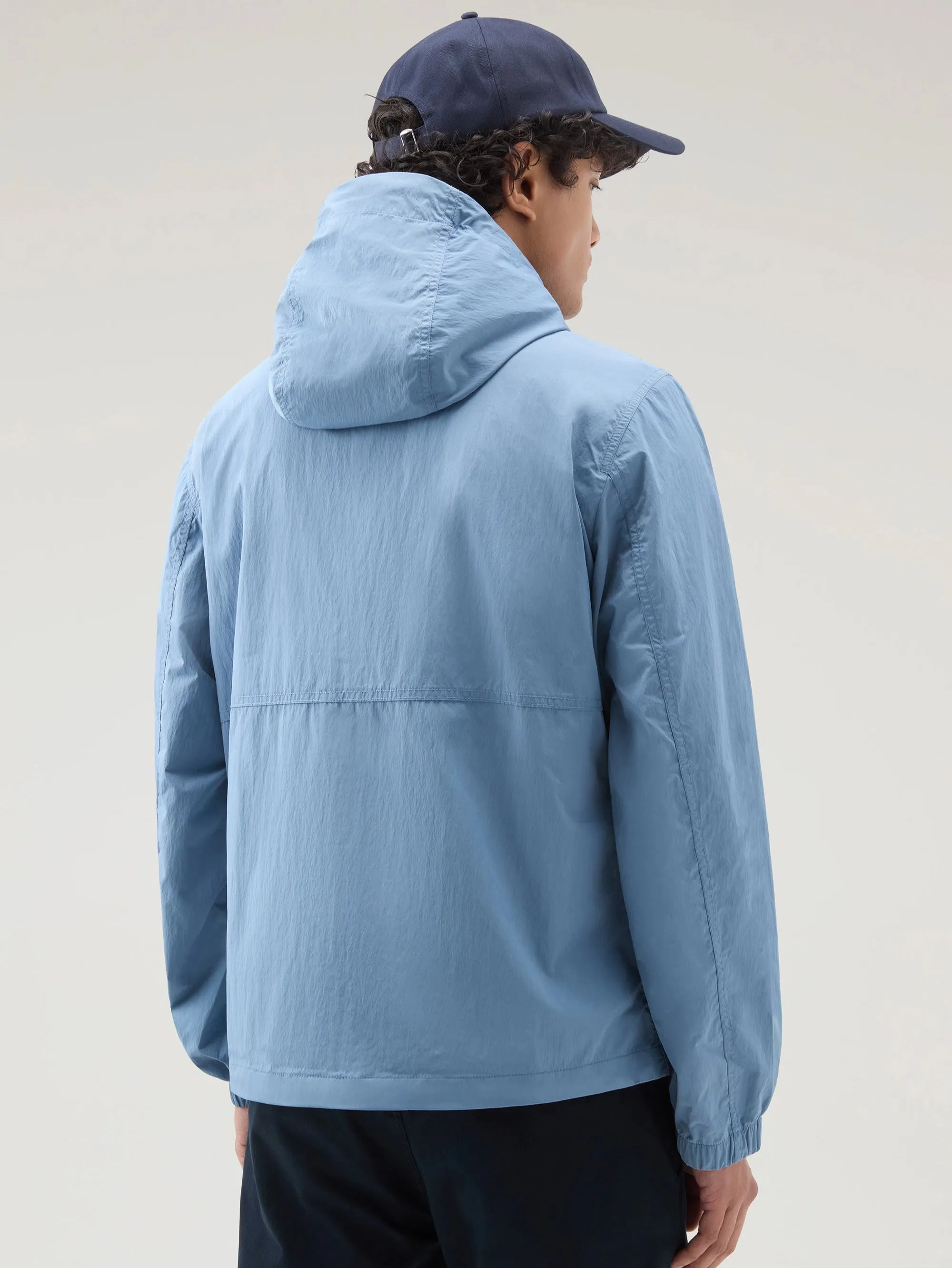 Giacca Sfoderata con Cappuccio in Crinkle Indigo