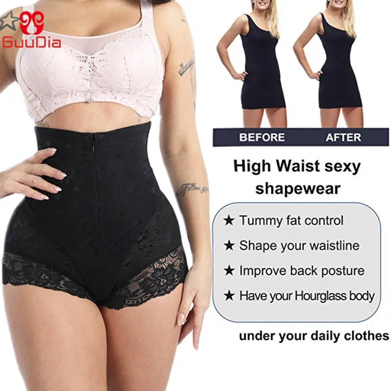 GUUDIA Shaper Panties Sexy Lace Shapers Body Shaper with Zipper Double Control Panties Women Shapewear Sexy Lace Waist Trainer