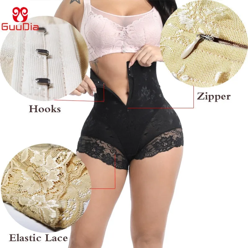 GUUDIA Shaper Panties Sexy Lace Shapers Body Shaper with Zipper Double Control Panties Women Shapewear Sexy Lace Waist Trainer
