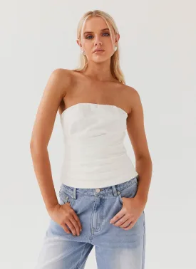 Hidden Road Linen Pleated Corset - White