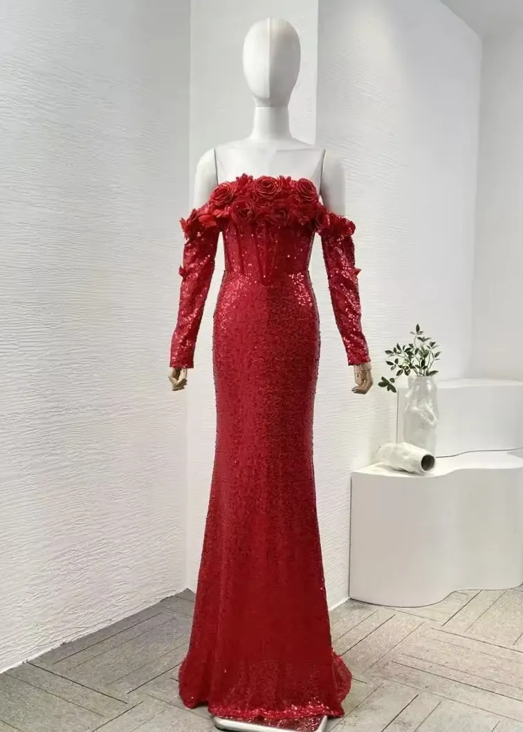 Imogene Off-Shoulder Sequined Dress