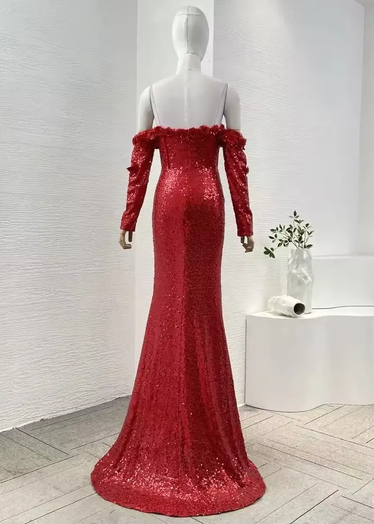 Imogene Off-Shoulder Sequined Dress