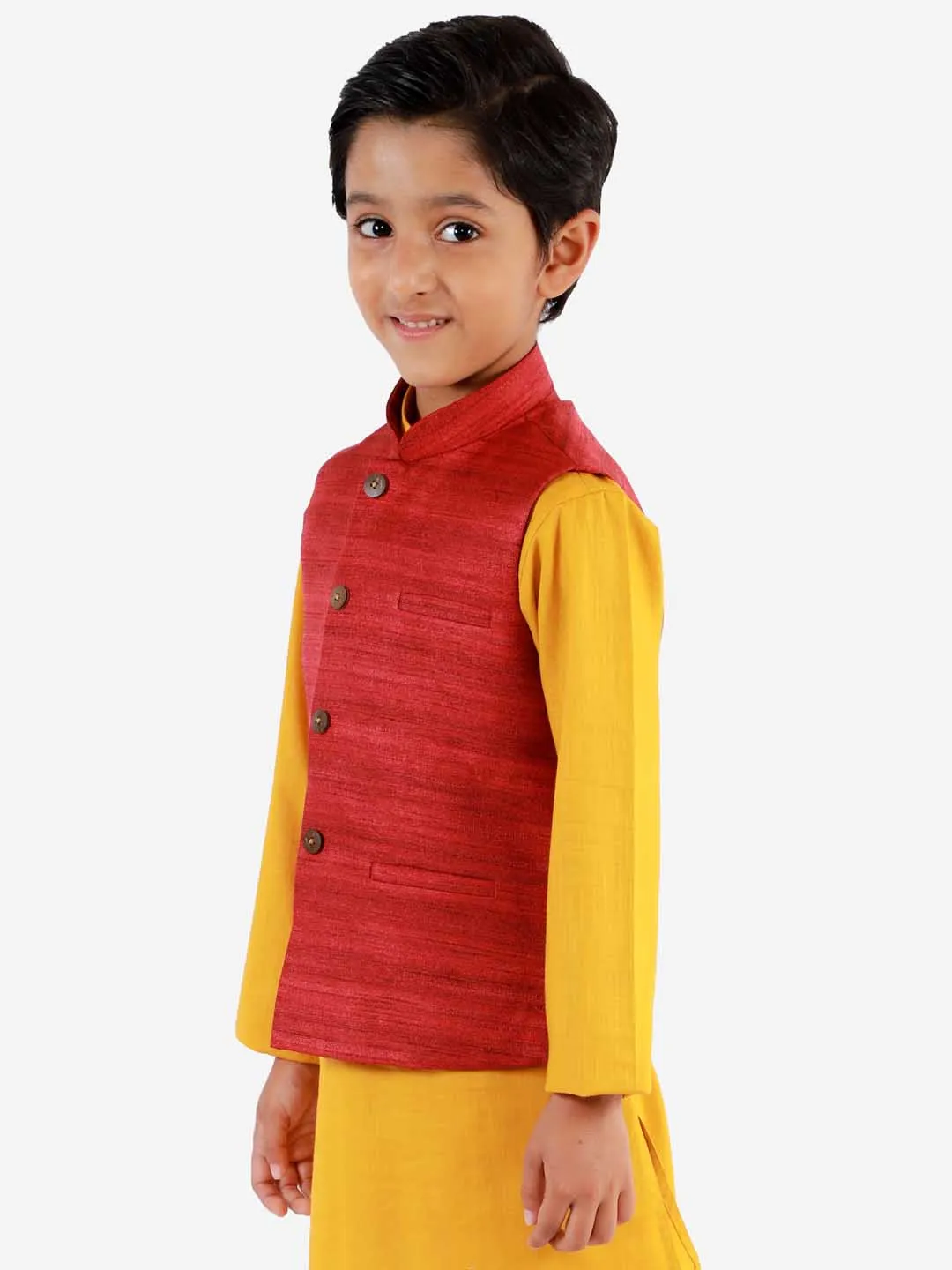 Jashvi Boys Maroon Matka Silk Blend Nehru Jacket