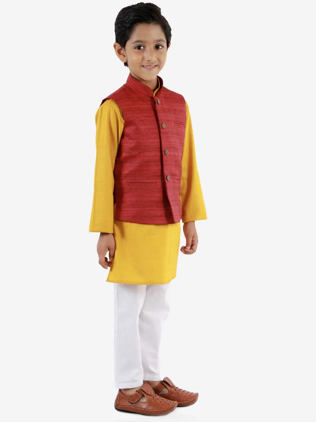 Jashvi Boys Maroon Matka Silk Blend Nehru Jacket