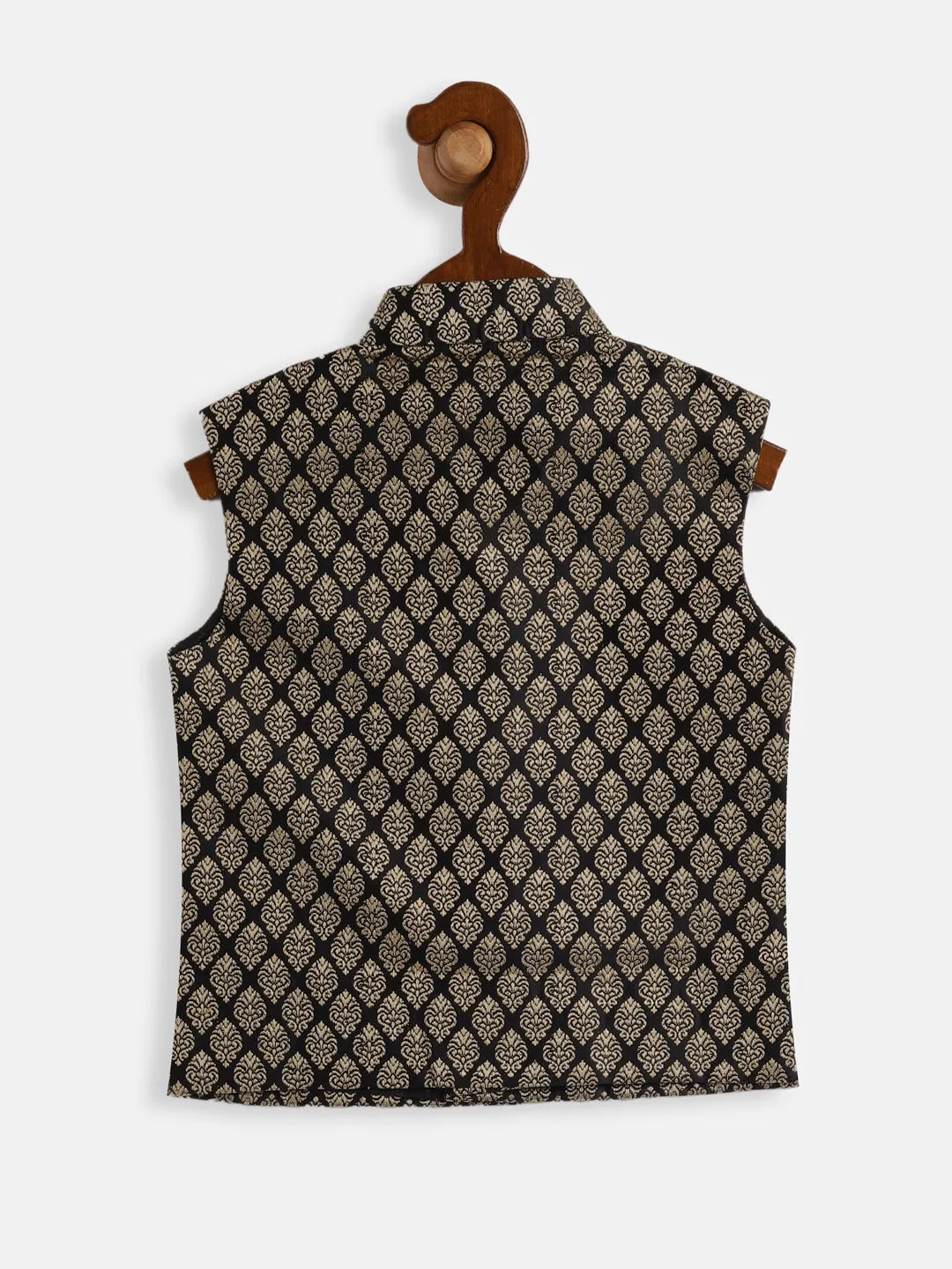 Jashvi SISHU Boy's Black and Gold Silk Blend Nehru Jacket