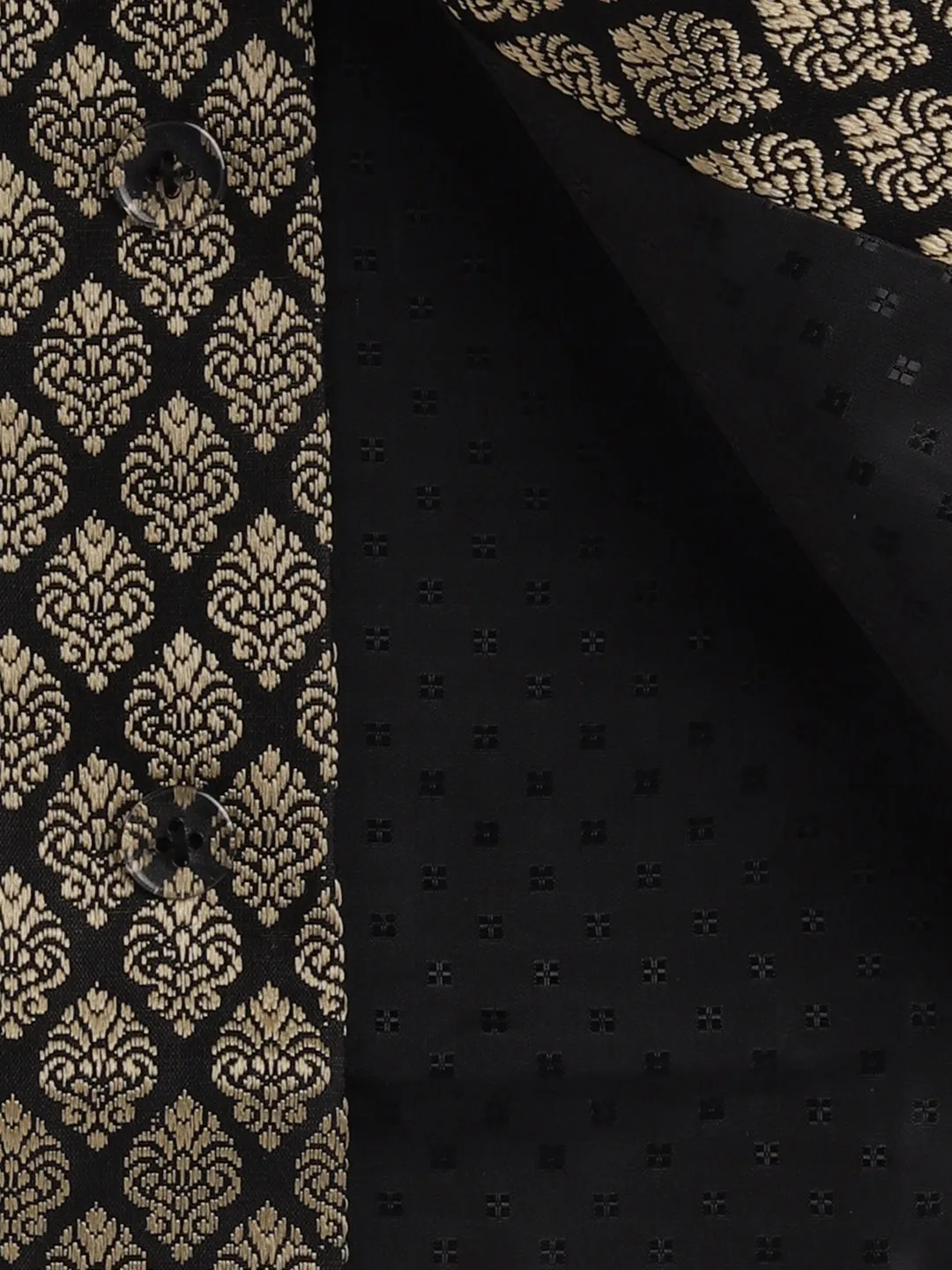 Jashvi SISHU Boy's Black and Gold Silk Blend Nehru Jacket