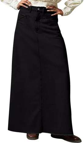 Jean Skirts for Women Denim Casual Y2k High Waisted Skirts Vintage Frayed Raw Hem Long Denim Skirt with Pockets