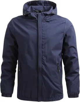 JEKE-DG Men's Hooded Regular Fit Outdoor Jacket Solid Fashion Spring Fall Overshirt Lightweight Full Zip Jacket Coat