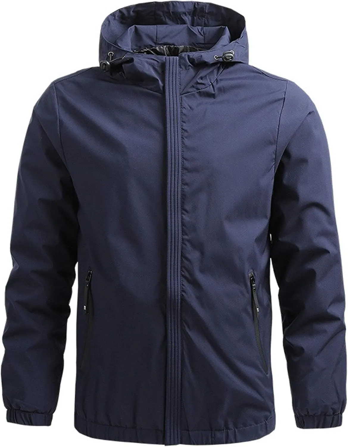 JEKE-DG Men's Hooded Regular Fit Outdoor Jacket Solid Fashion Spring Fall Overshirt Lightweight Full Zip Jacket Coat
