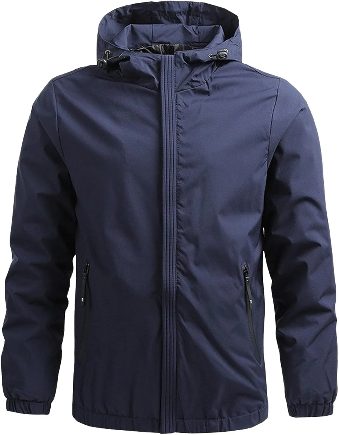 JEKE-DG Men's Hooded Regular Fit Outdoor Jacket Solid Fashion Spring Fall Overshirt Lightweight Full Zip Jacket Coat