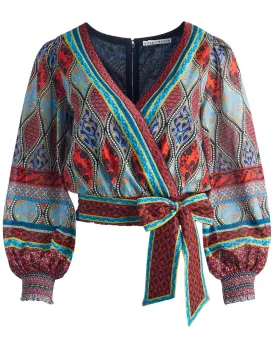 Jewel Print Simona Cropped Wrap Blouse