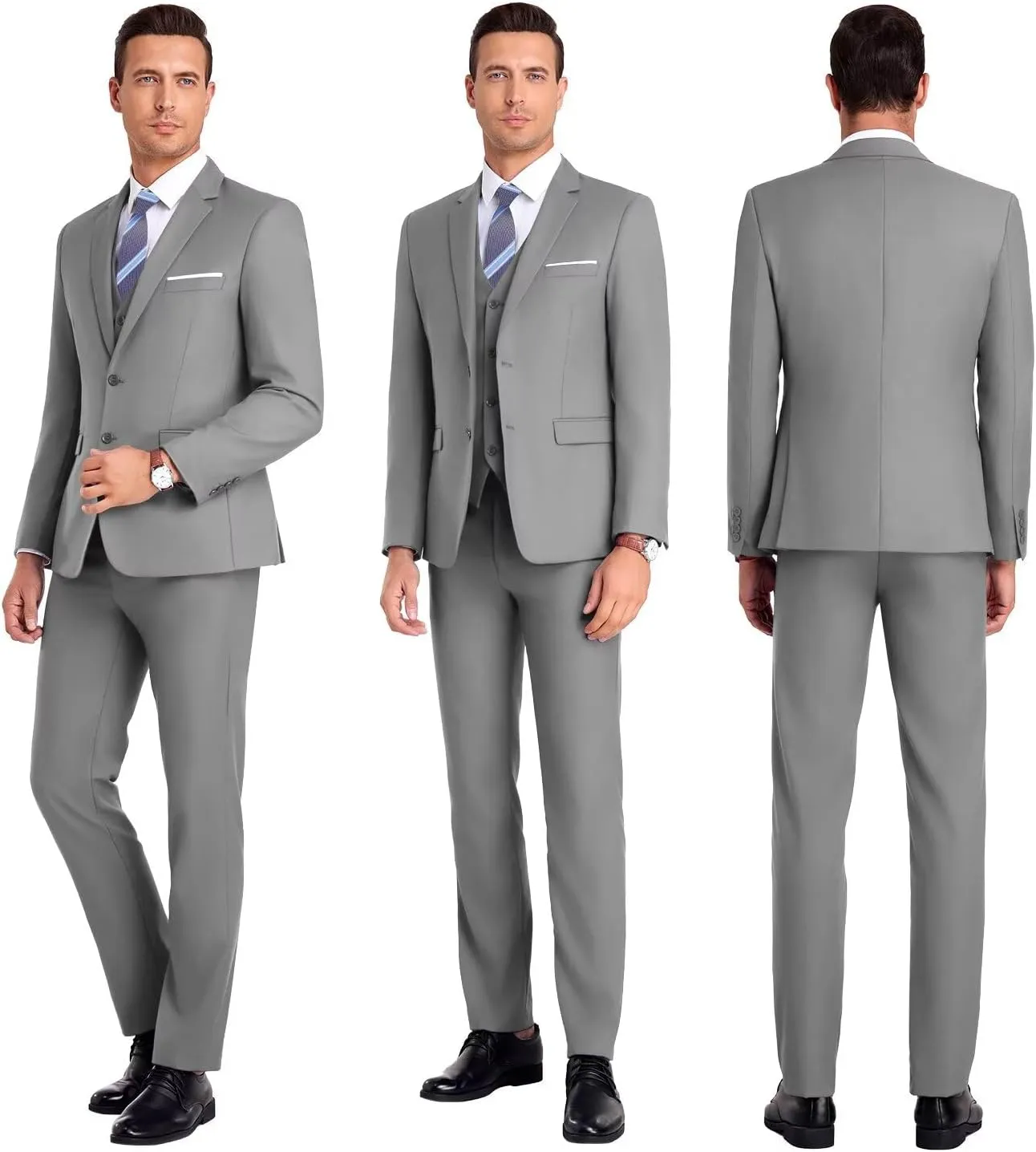Men Suit 3 Pieces Slim Fit, 2 Buttons Groomsmen Business Jacket Vest Pant Prom Tuxedo with Tie
