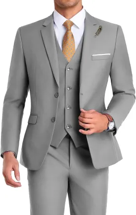 Men Suit 3 Pieces Slim Fit, 2 Buttons Groomsmen Business Jacket Vest Pant Prom Tuxedo with Tie