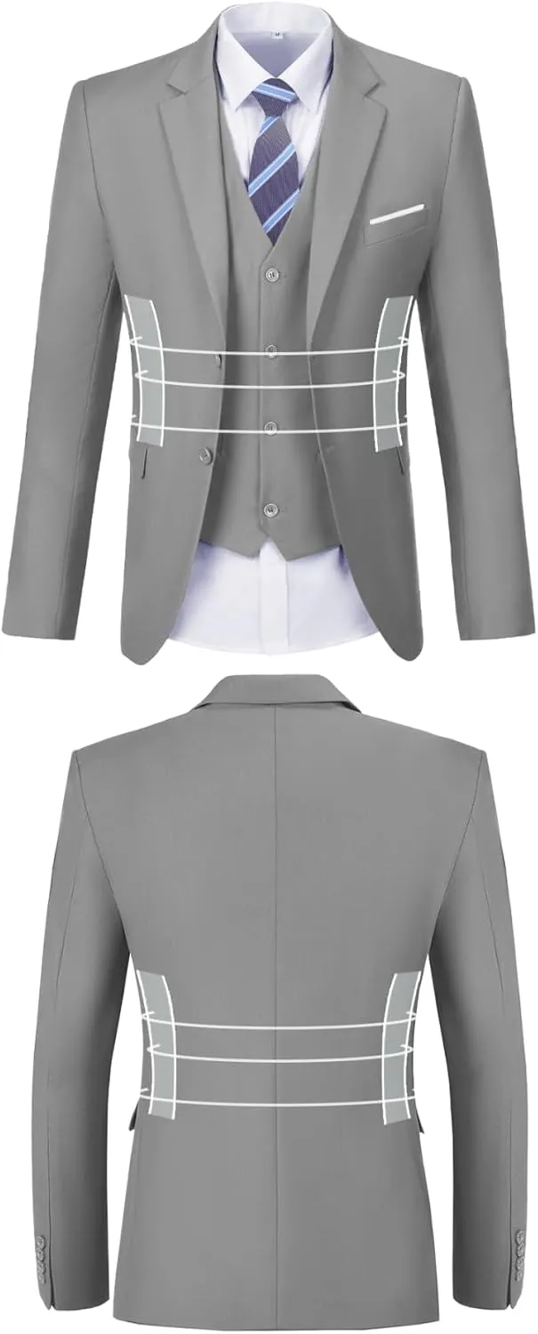 Men Suit 3 Pieces Slim Fit, 2 Buttons Groomsmen Business Jacket Vest Pant Prom Tuxedo with Tie