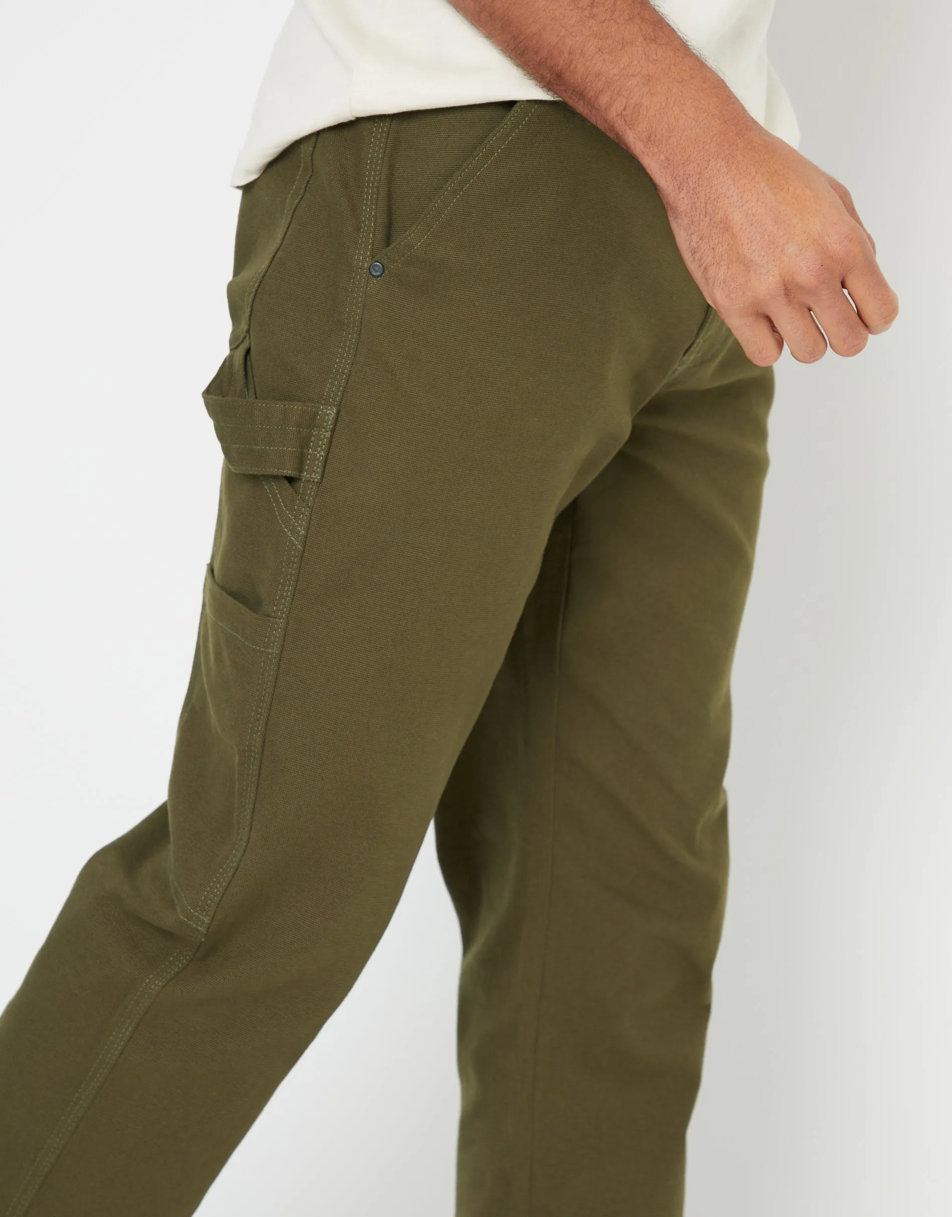 Men's Khaki Straight Leg Chino Cargo Trousers