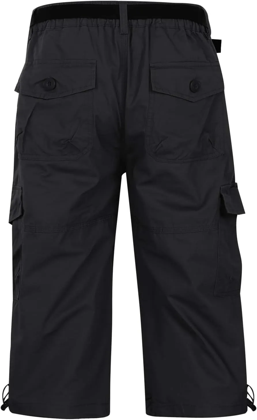 Men's Mid Rise Cotton Capri Hiking Shorts Drawstring Multi Pocket Cargo Shorts 2025 Trendy Elastic Waist Cropped Cargo Pants