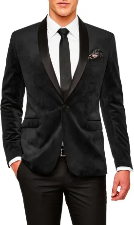 Men's Velvet Blazer Slim fit Tuxedo Suit Jacket One Button Shawl Lapel Prom Jacket Wedding Dinner Blazer
